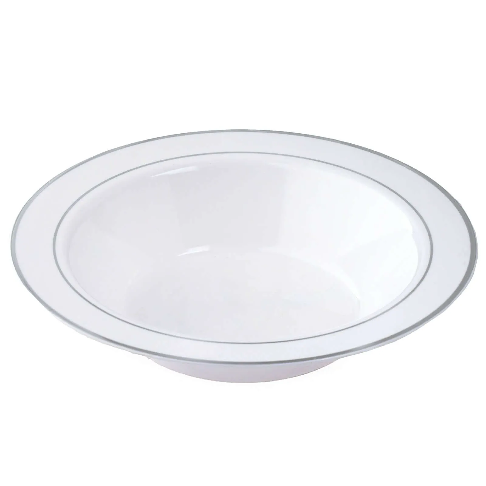 10 Pack White Silver Rimmed Plastic Bowls, Disposable Round Soup Bowls 12oz