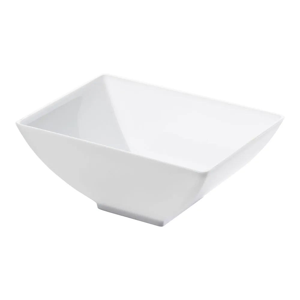 100 3 oz Rectangle White Plastic Small Architetto Bowls and 100 Silver Plastic 4" Mini Spoons