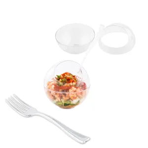 100 3 oz Round Clear Plastic Balloon Bowls and 100 Silver Plastic 4" Mini Forks