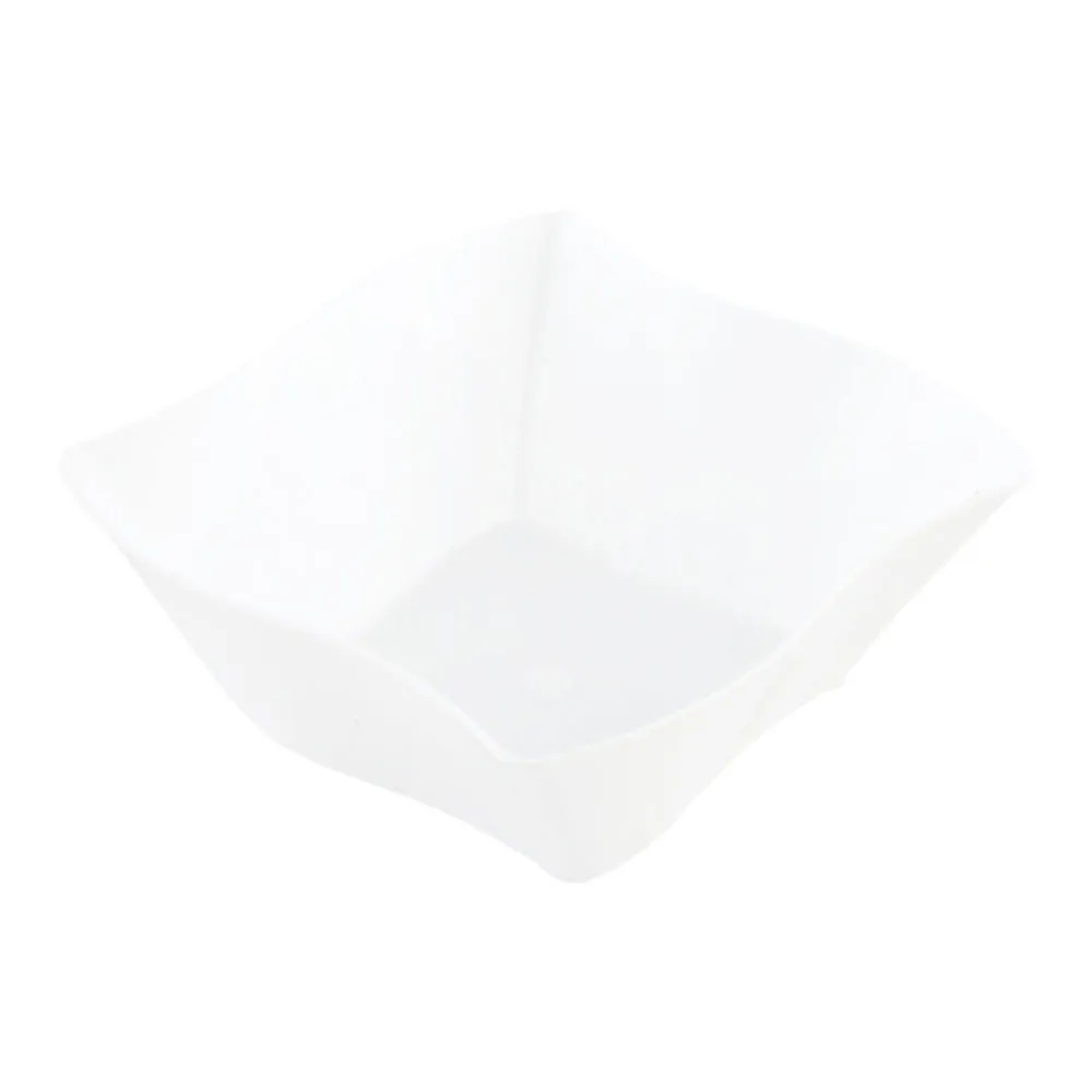 100 6 oz Square White Plastic Aqua Bowls and 100 Silver Plastic 4" Mini Spoons