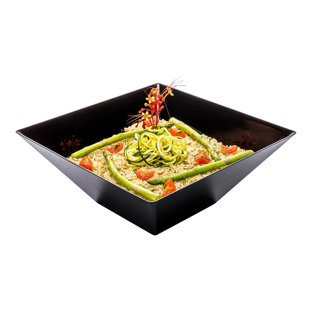 160 oz Square Black Plastic Large Modern Serving Bowl - 11" x 11" x 4 1/2" - 25 count box