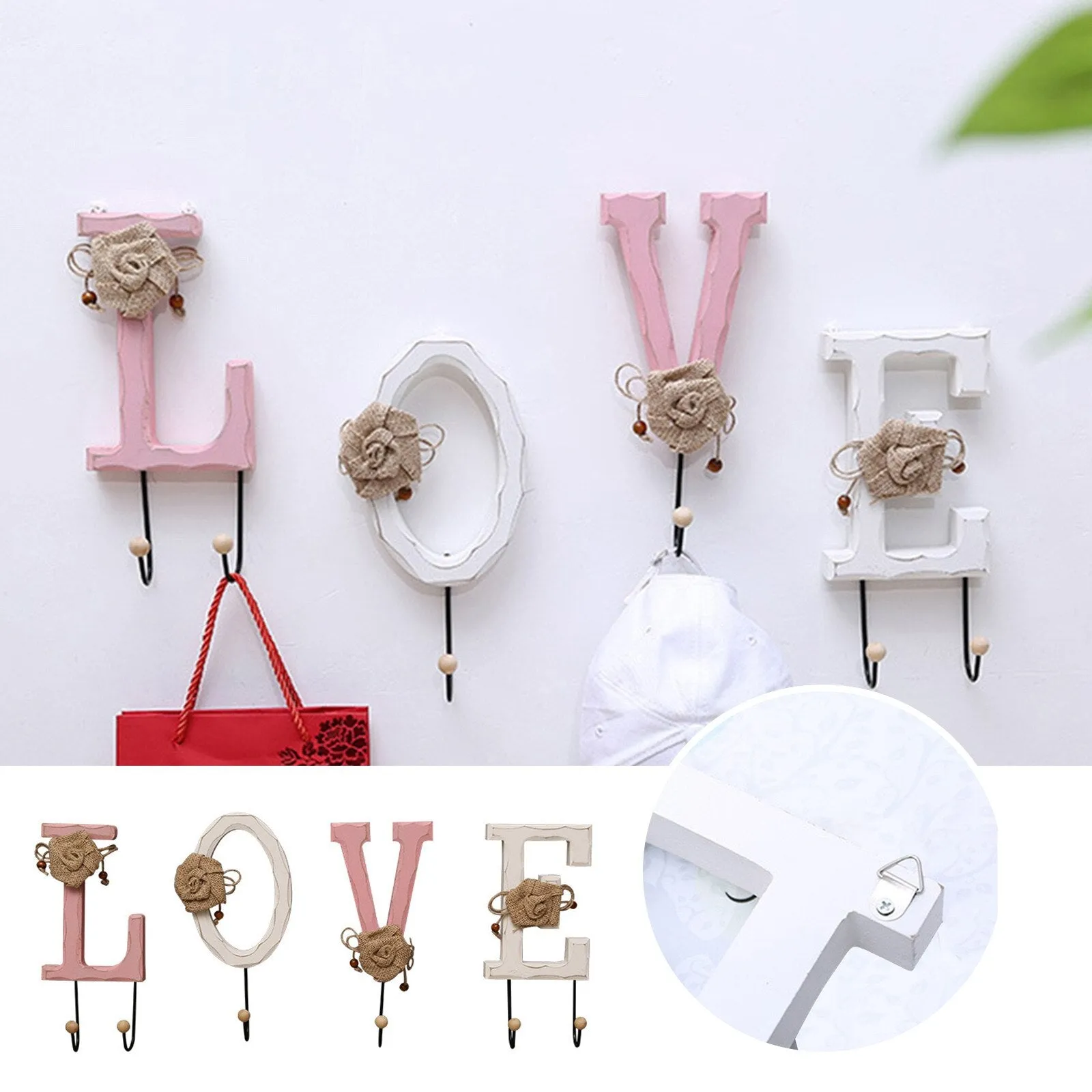 4 PCs Wooden Wall Hook(5102)-Love