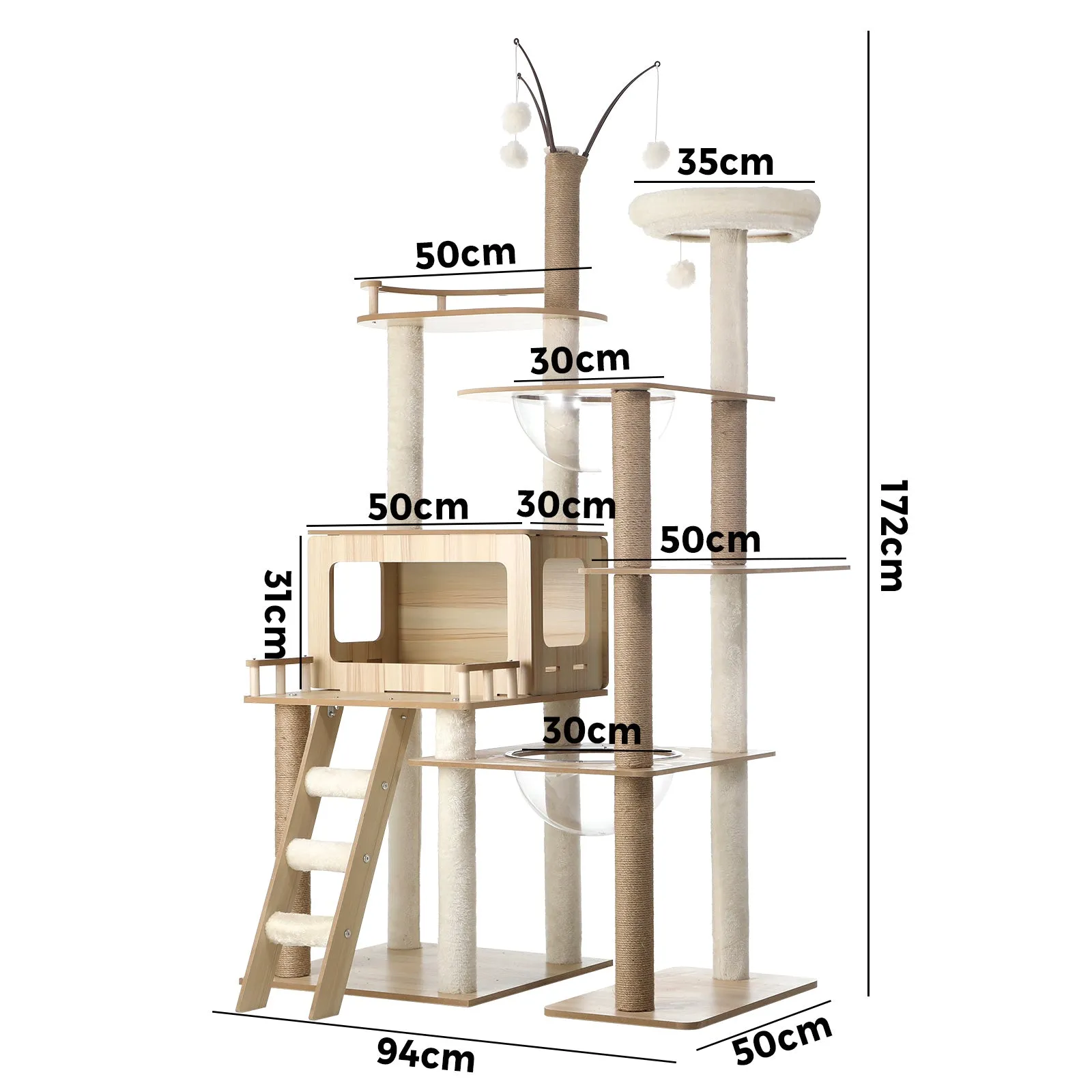 Alopet Large Cat Tree Wood Scratcher Scratching Post Tower Condo House Bed 172cm