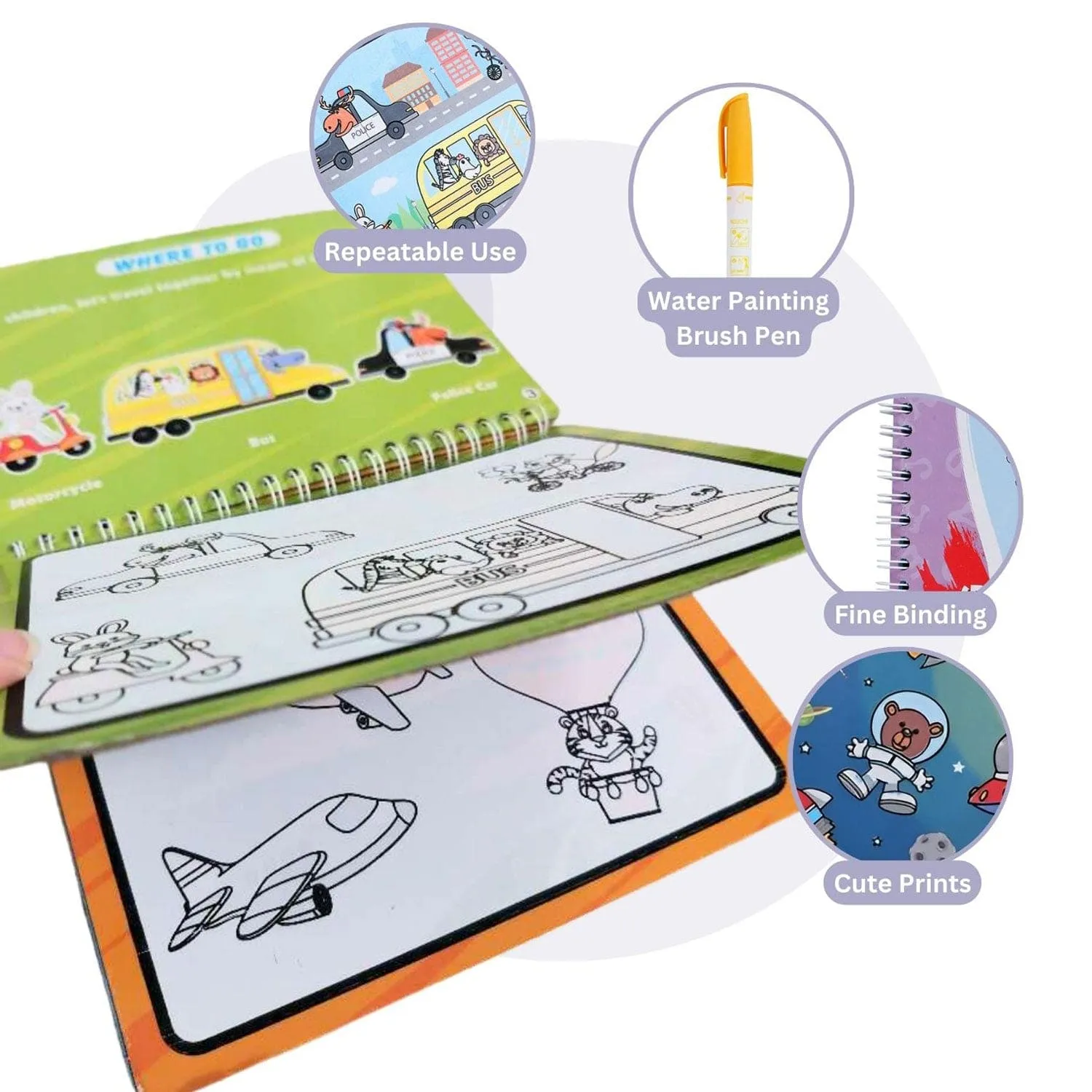 Baby Moo Travel And Transportation Reusable Magic Water Colouring Book - Sea Green