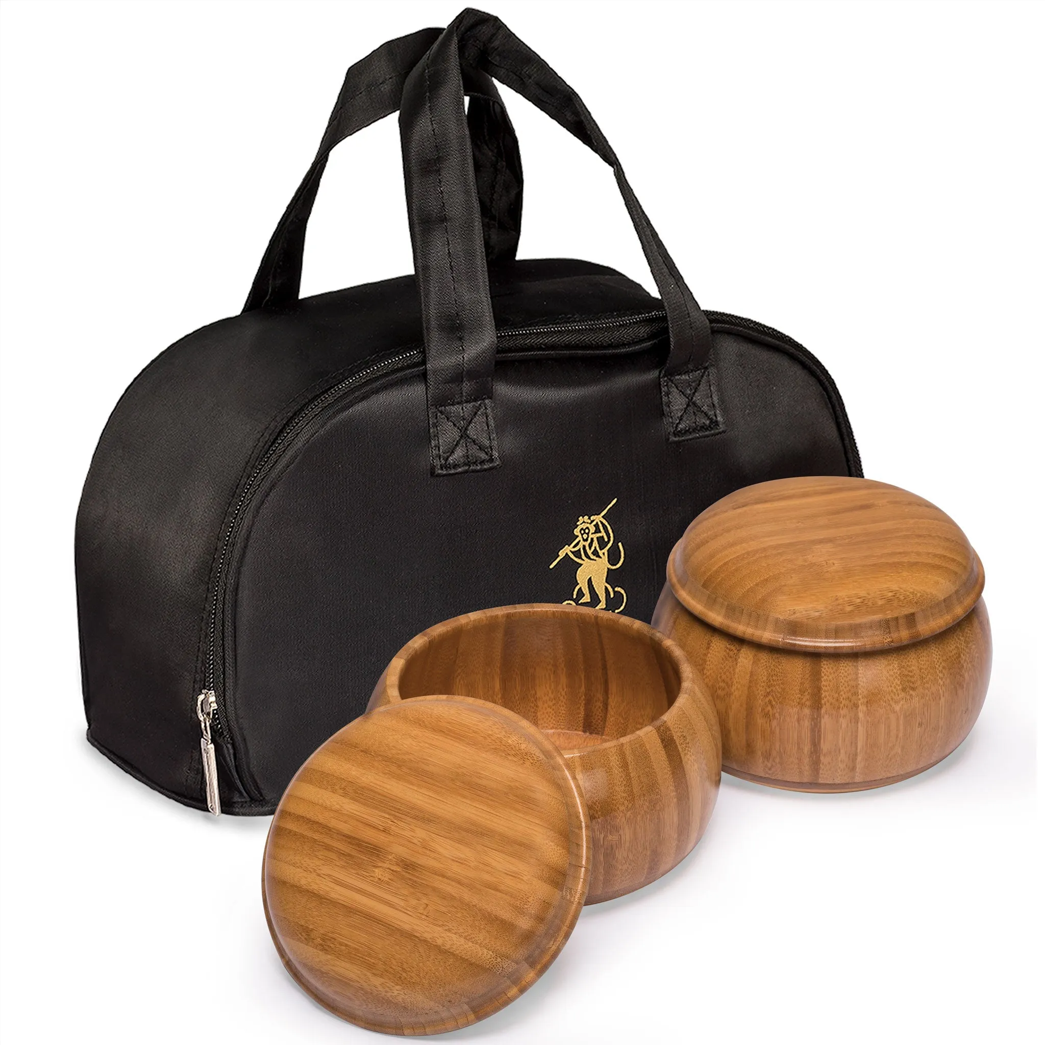 Bamboo Go Bowls (Gosu) and Carrying Bag for Go Game Stones - 5.8 x 4.3-Inch