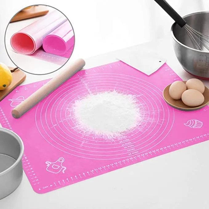 Carrot - Silicone Baking Mat Silicone Chapati Atta Kneading Mat Non-Stick Fondant Rolling Mat Stretchable for Kitchen Roti Chapati (Baking Mat 50 * 40 cm) (Pink, 1)