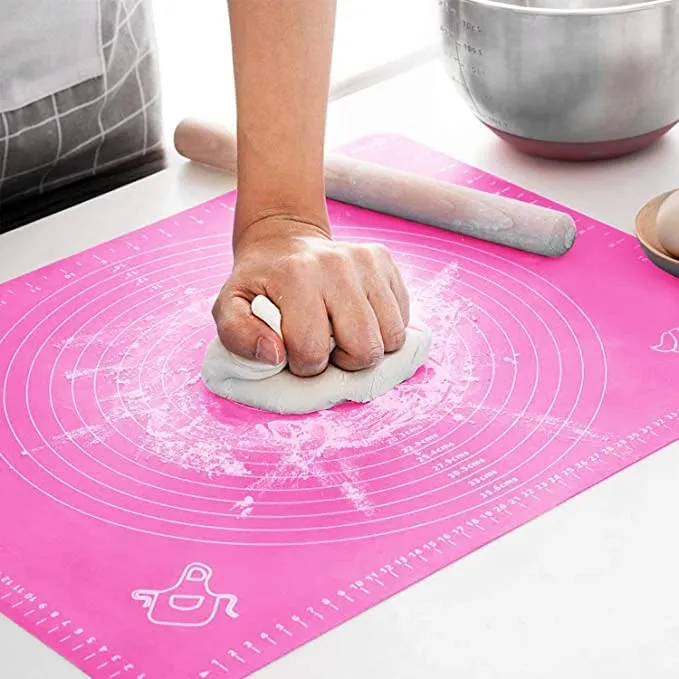 Carrot - Silicone Baking Mat Silicone Chapati Atta Kneading Mat Non-Stick Fondant Rolling Mat Stretchable for Kitchen Roti Chapati (Baking Mat 50 * 40 cm) (Pink, 1)