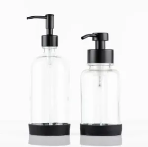 Clear Glass Soap Dispensers Matte Black Pumps Modern Large Silicone Coasters