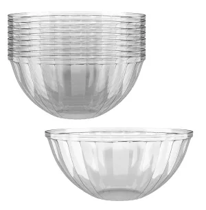 Clear Plastic Serving Bowls, 96 Oz 6 Pack - Round Disposable Large Plastic Bowl