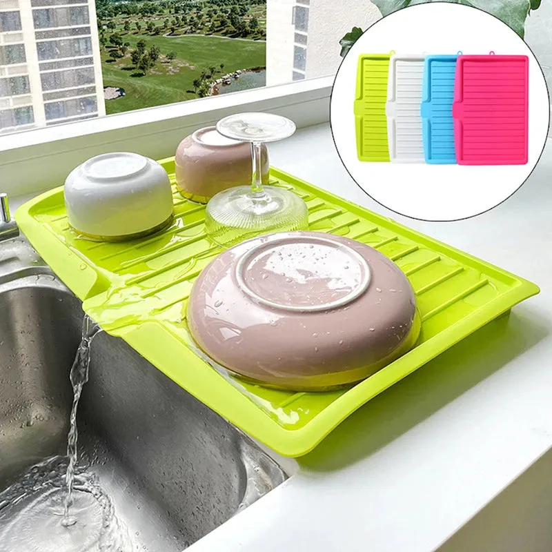 Drain Rack Kitchen Silicone Dish Drainer Tray Large Sink Drying Rack Worktop Organizer Drying Rack For Kitchen Dishes Tableware