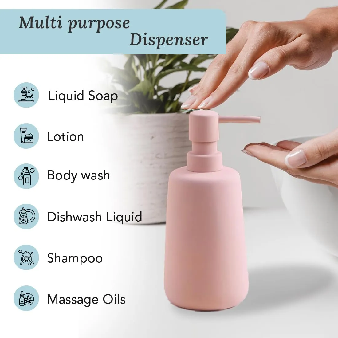 Ekhasa Ceramic Handwash Dispenser Bottle (260ml, Pink, Set of 3) | Liquid Soap Dispenser for Bathroom, Wash Basin & Kitchen | Bathroom Sanitizer, Lotion, Shampoo Dispenser | Hand Wash Dispensers Pump