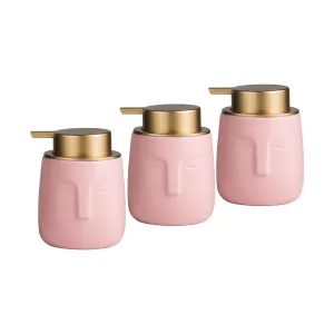 Ekhasa Ceramic Handwash Dispenser Bottle (350ml, Pink, Set of 3) | Liquid Soap Dispenser for Bathroom, Wash Basin & Kitchen | Bathroom Sanitizer, Lotion, Shampoo Dispenser | Hand Wash Dispensers Pump