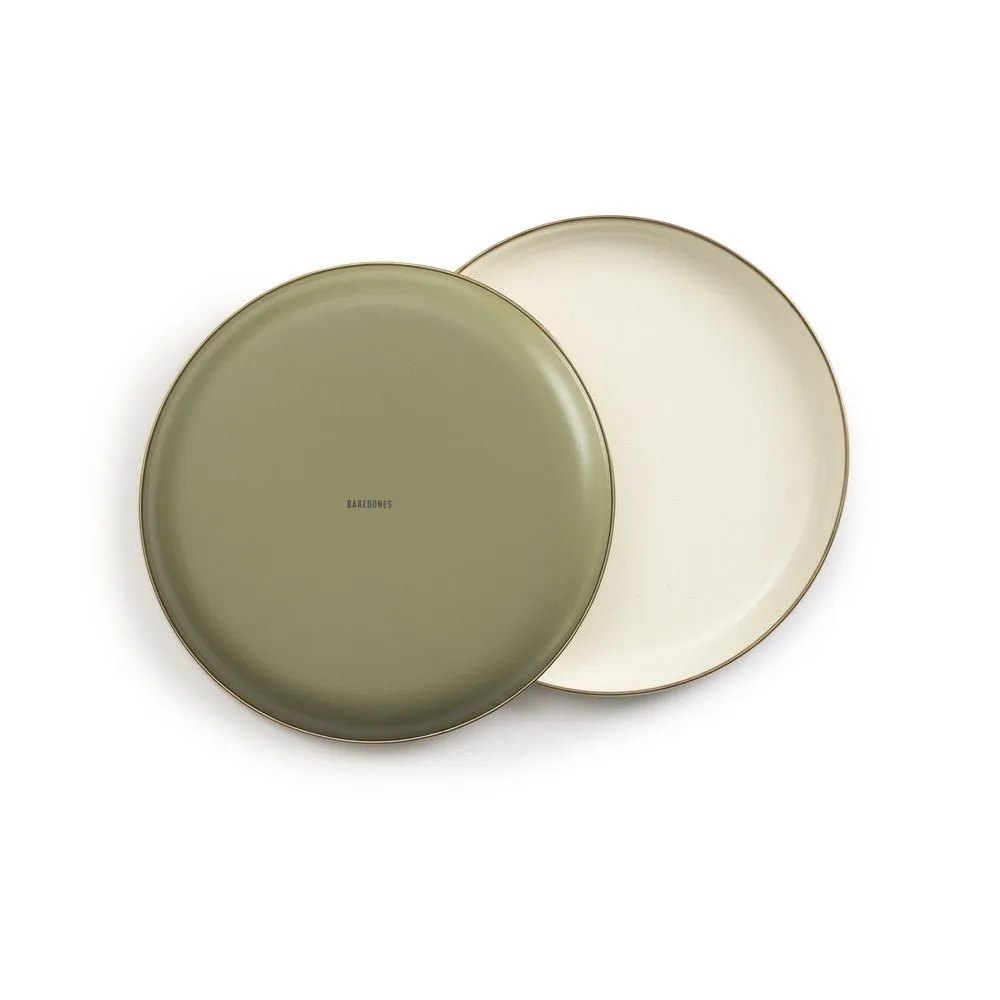 Enamel Plate Set - Set Of Two Plates - Two Tone Colour Olive & Cream