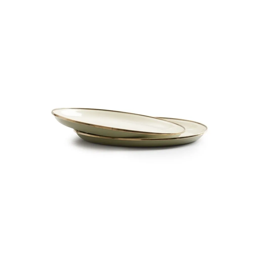 Enamel Plate Set - Set Of Two Plates - Two Tone Colour Olive & Cream