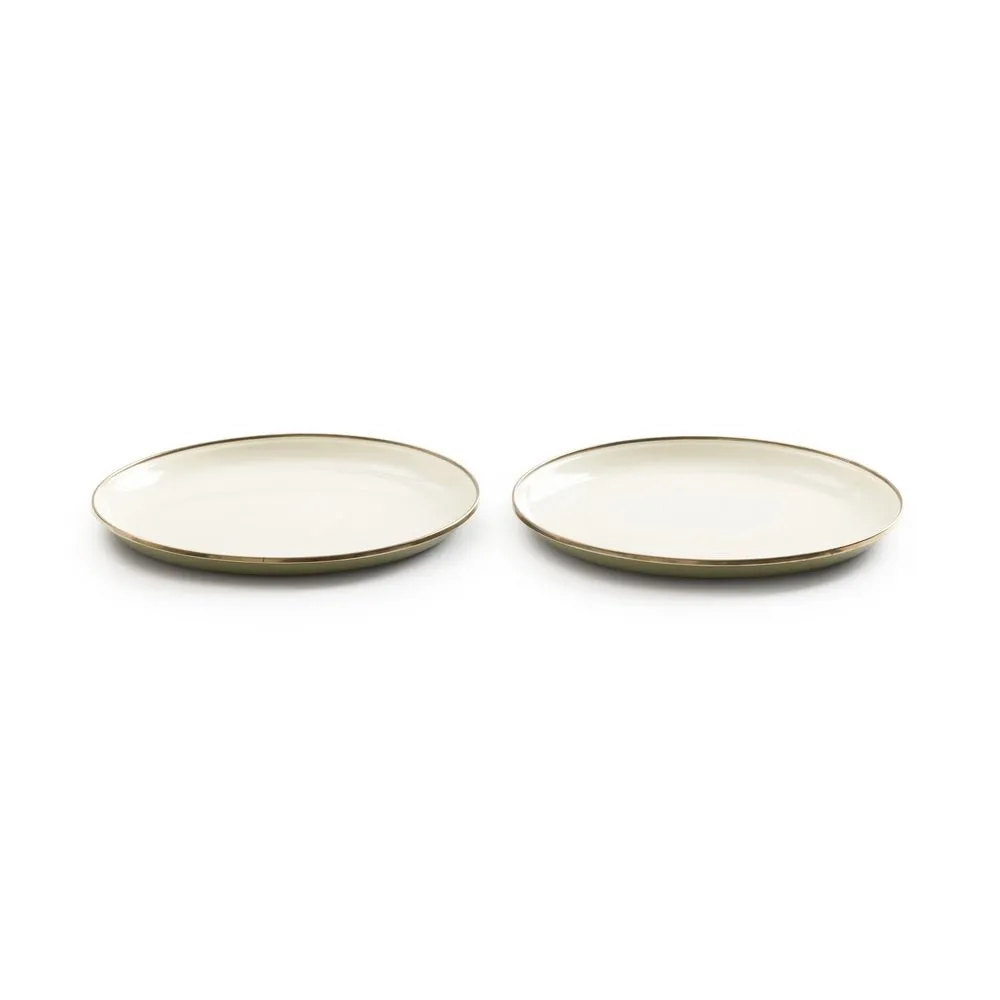 Enamel Plate Set - Set Of Two Plates - Two Tone Colour Olive & Cream