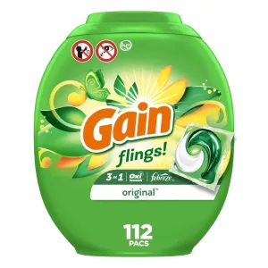 Gain Flings Laundry Detergent Soap Pacs, 112 Ct, Original Scent