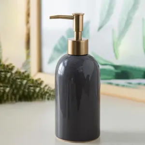 Heart Home Liquid Soap Dispenser | Stoneware | Bathroom Sanitizer, Shampoo Dispenser | Ceramic Handwash Bottle for Kitchen | Soap Dispenser for Wash Basin | Bathroom Accessories | 420ml (Grey)