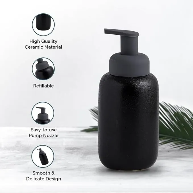 Homestic Foam Soap Dispenser | Stoneware | Ceramic Handwash Bottle for Kitchen | Soap Dispenser for Wash Basin | Bathroom Accessories (Pack of 3)