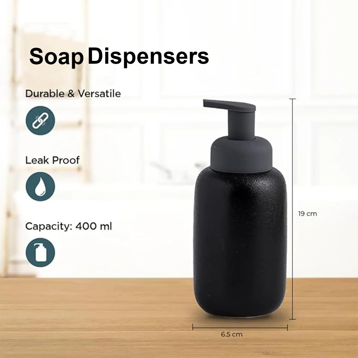 Homestic Foam Soap Dispenser | Stoneware | Ceramic Handwash Bottle for Kitchen | Soap Dispenser for Wash Basin | Bathroom Accessories (Pack of 3)