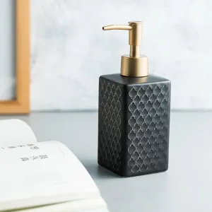 Homestic Liquid Soap Dispenser | Stoneware | Bathroom Sanitizer,Shampoo Dispenser | Ceramic Handwash Bottle for Kitchen | Soap Dispenser for Wash Basin | Bathroom Accessories | 360ml (Black)