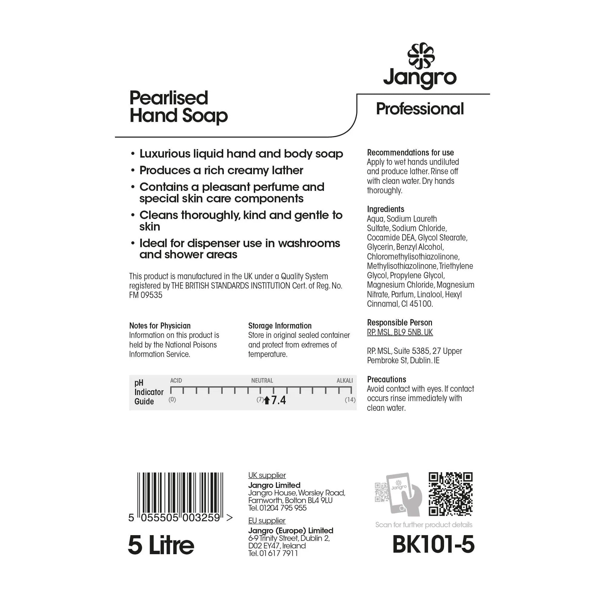 Jangro Pearlised Hand Soap 5L