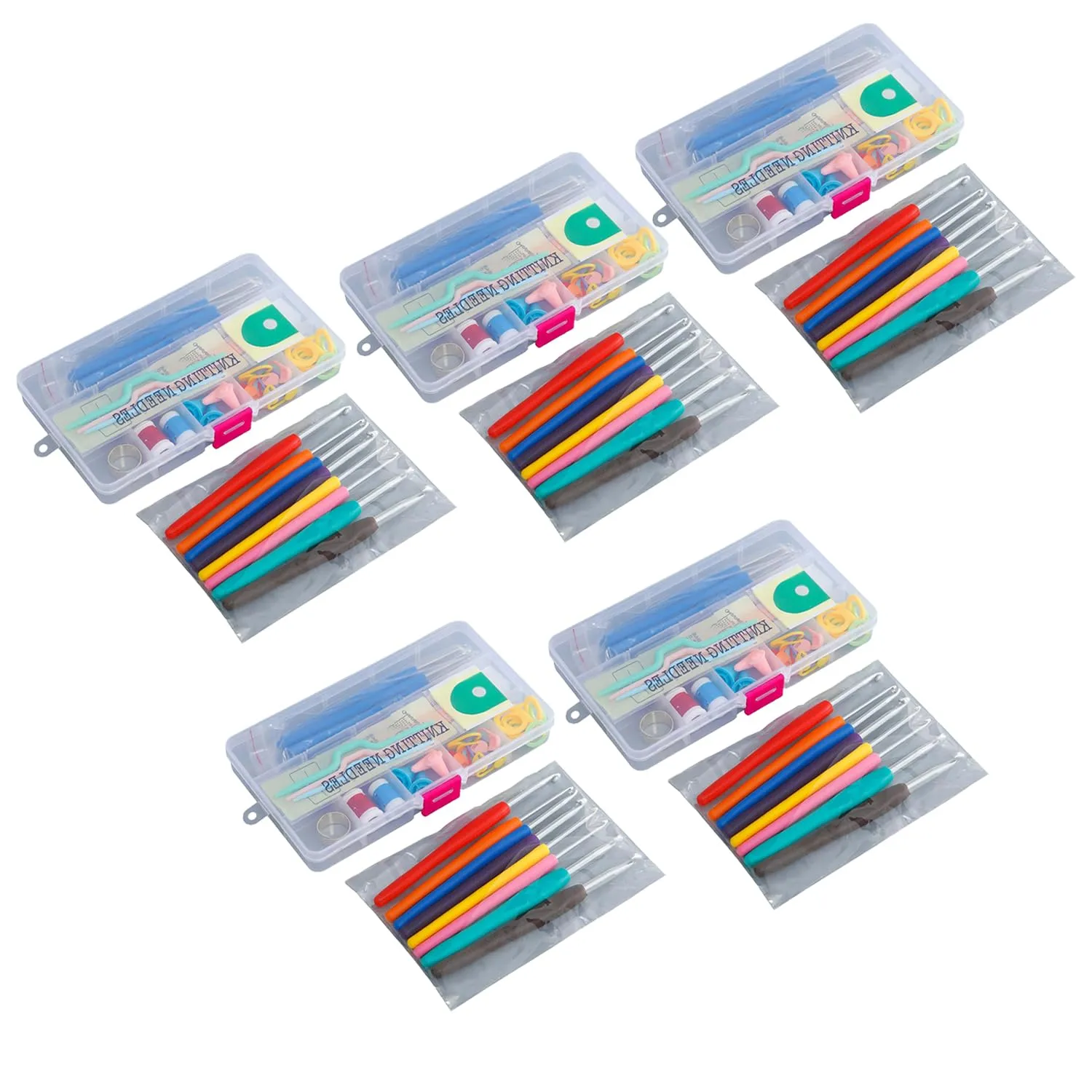 Kuber Industries Crochet Hook Needle Set of 53 With Case|Ergonomic Sewing Knitting Needle Kit-pack of 5 (Transparent)