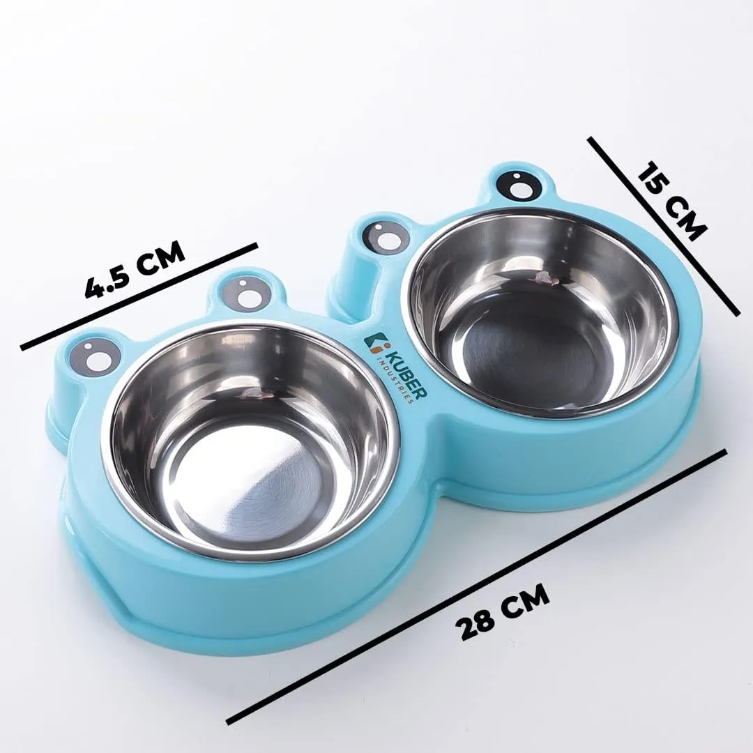 Kuber Industries Dog Food Bowl|Stainless Steel,PVC Material Dog Bowls|Non Slip,Durable,Sturdy,Non Toxic|Perfect Dog Accessories for Indoor & Outdoor Use|A1009B|Pack of 3|Blue