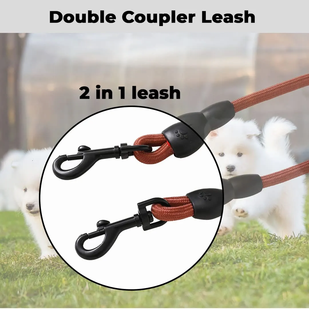 Kuber Industries Double Coupler Dog Leash | Double Dog Leash | Premium PP Fabric | Durable Metal Hooks | 360° Swivel, No Tangle Design | Coffee | Convenient and Tangle-Free Dog Walking Solution