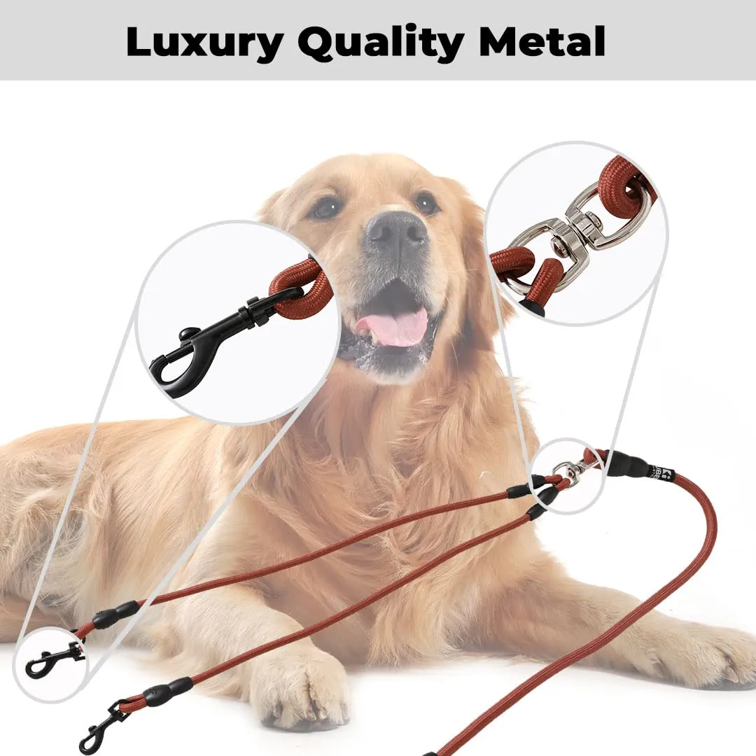 Kuber Industries Double Coupler Dog Leash | Double Dog Leash | Premium PP Fabric | Durable Metal Hooks | 360° Swivel, No Tangle Design | Coffee | Convenient and Tangle-Free Dog Walking Solution