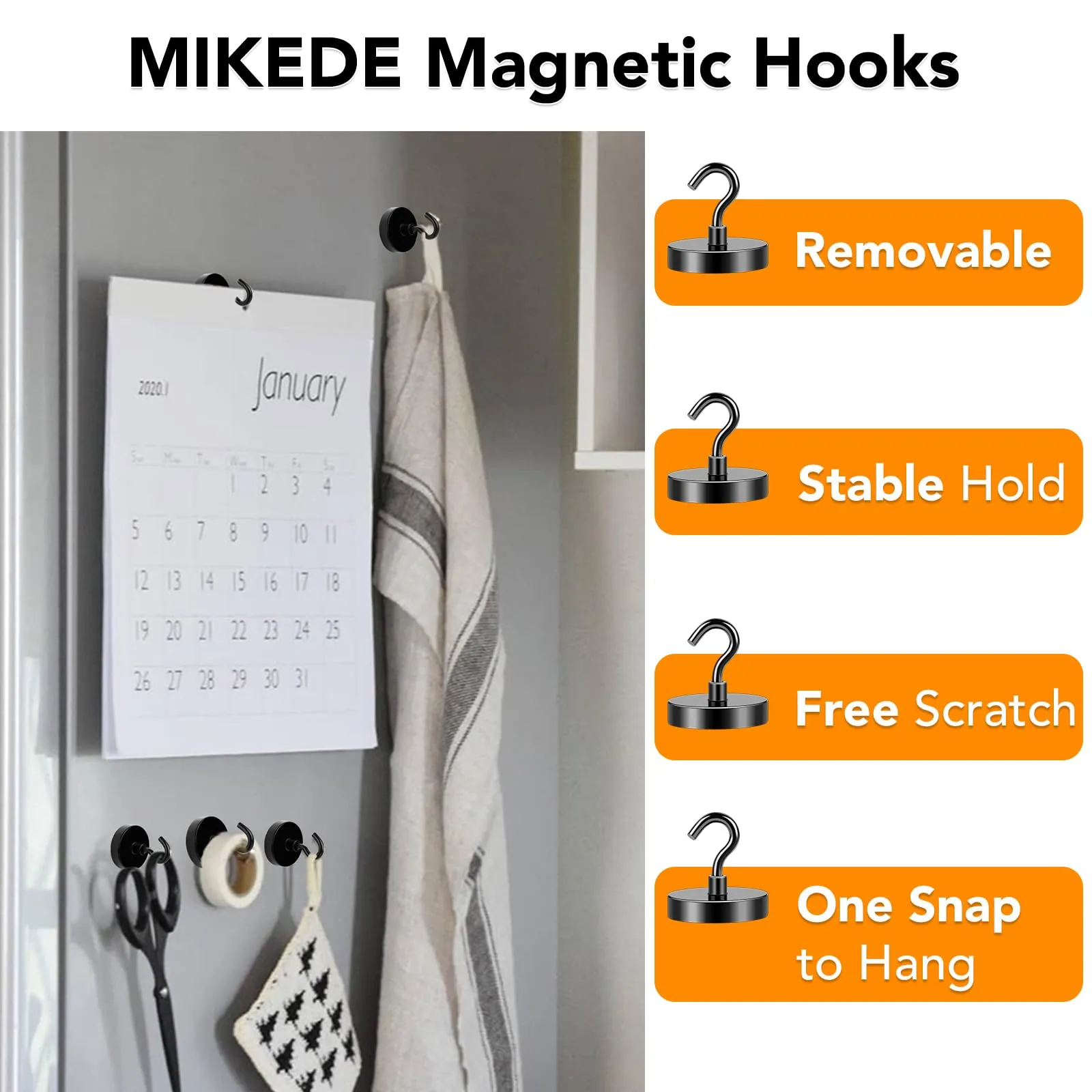 MIKEDE Magnetic Hooks Heavy Duty, 150LB  Strong Black Magnetic Hooks for Refrigerator, Rare Earth Neodymium Magnet Hooks with Epoxy Coating, Cruise Magnets with Hooks for Hanging, Garage - 6 Pack