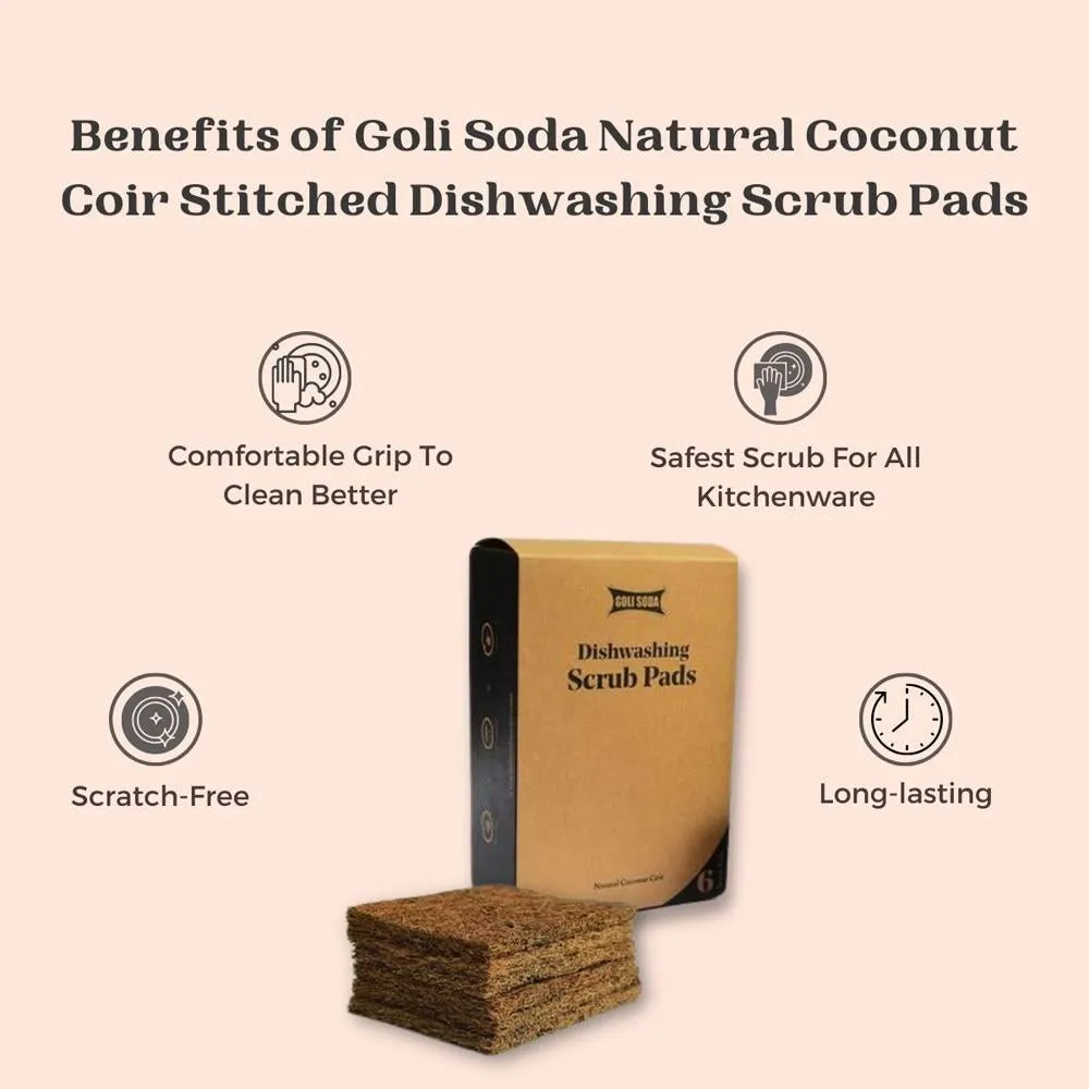 Natural Coconut Coir Dishwashing Scrub Pads - Pack of 6 Scrubs