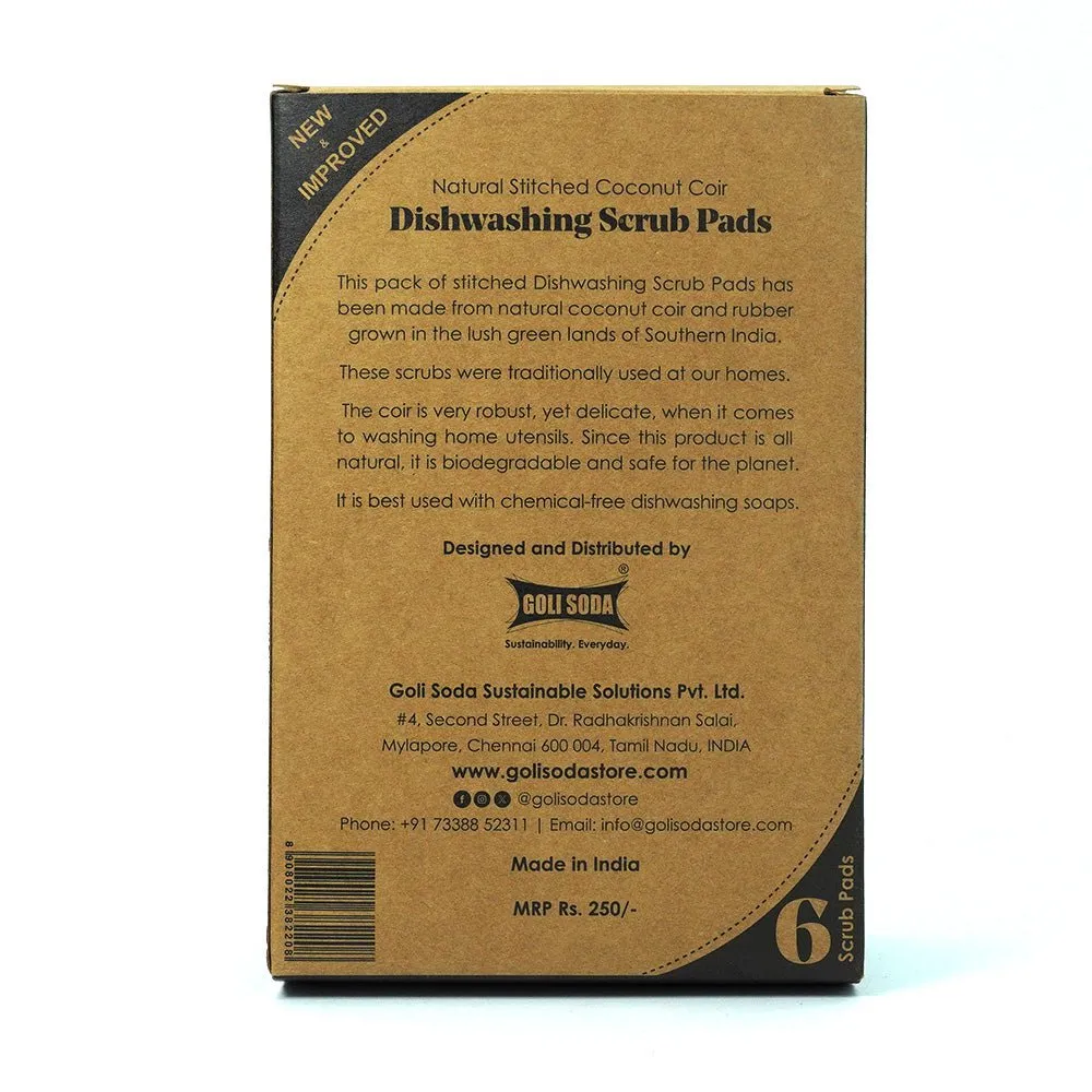 Natural Coconut Coir Dishwashing Scrub Pads - Pack of 6 Scrubs