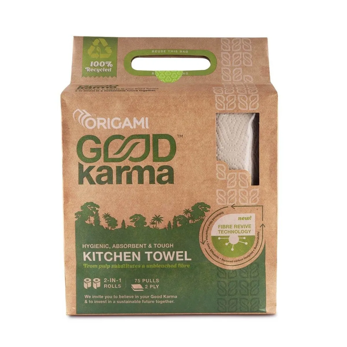 Recycled Kitchen Towel - 2 Ply - 75 pulls per roll | Pack of 4 rolls