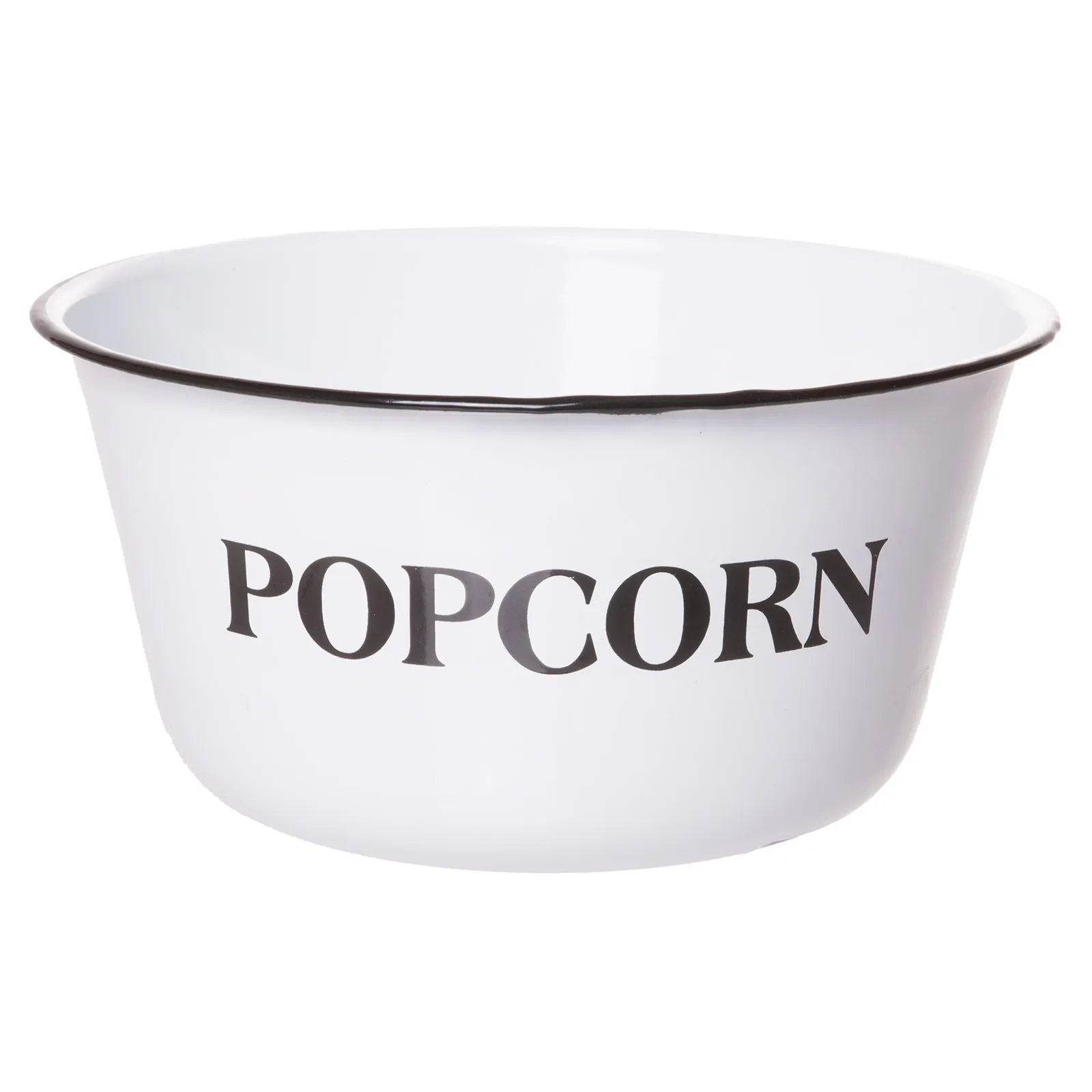 Red Co. Extra Large Enamel Popcorn Bowl, Mixing & Serving Container, White with Distressed Black Accents, 4 Quart