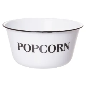 Red Co. Extra Large Enamel Popcorn Bowl, Mixing & Serving Container, White with Distressed Black Accents, 4 Quart