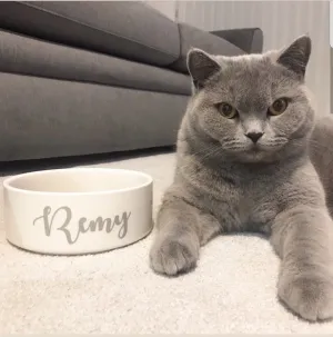 Set of 2 White Personalised Cat Bowls