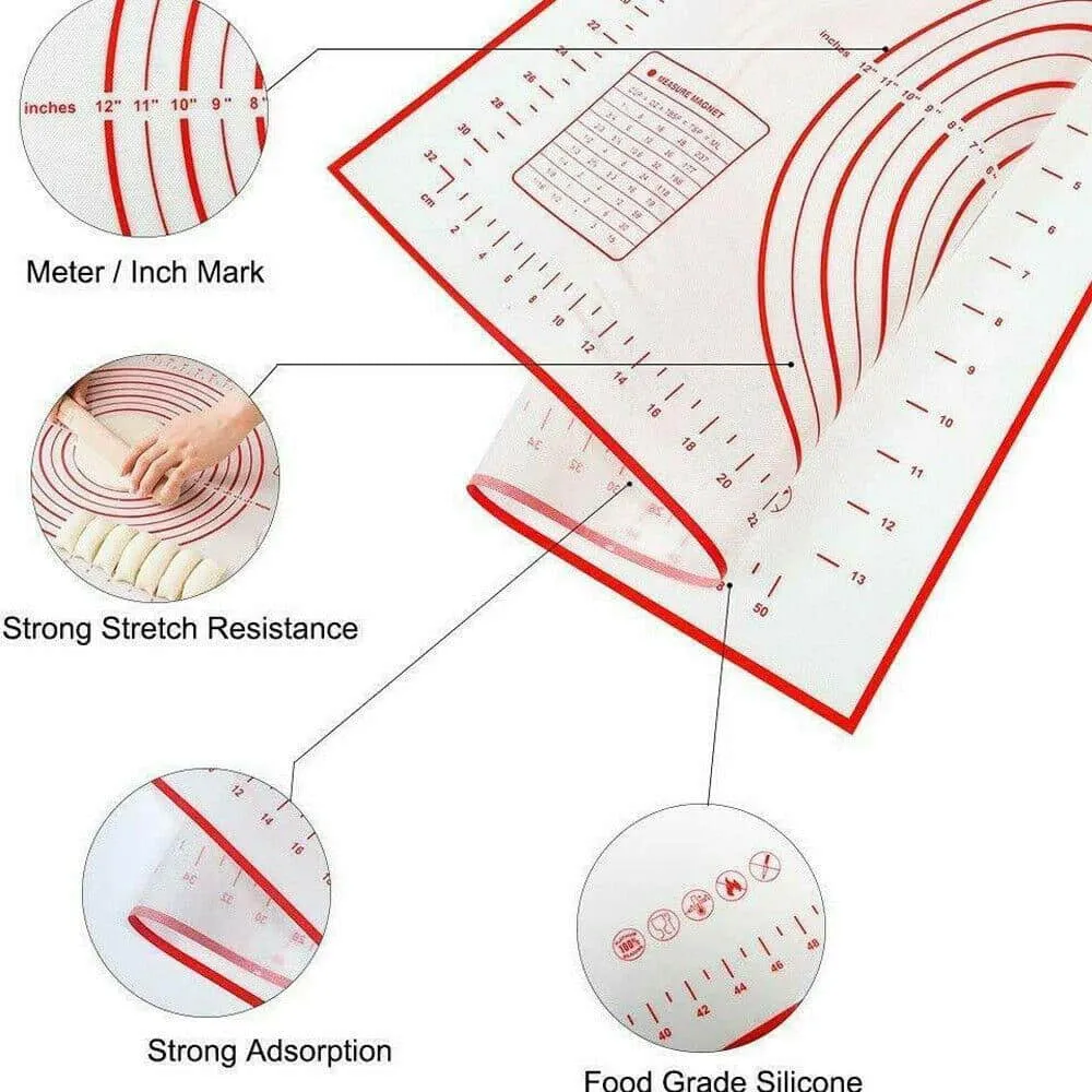 Silicone Pastry Mat Thick Non Stick Large Baking Mat with Measurement 40x60 Red