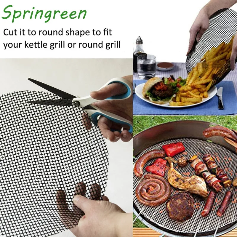 Springreen 40*30cm Non-stick BBQ Grill Mesh Sheet Barbecue Mat for Grilled Vegetables, Fish, Fajitas, Shrimp Nonstick Grill Mats