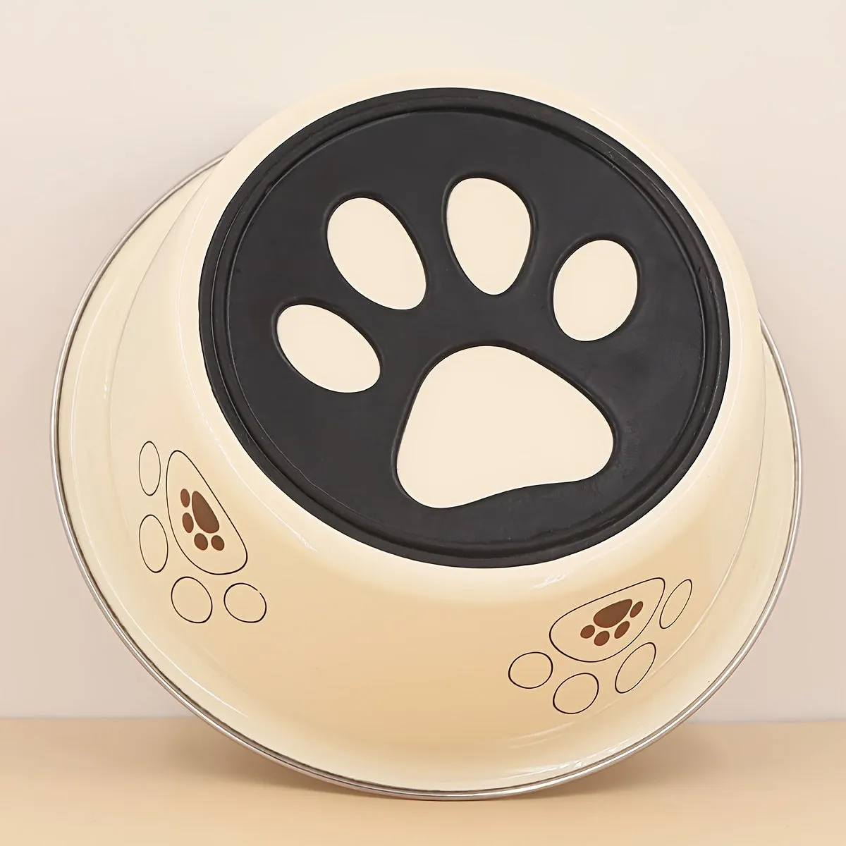 Sturdy NonSlip Dog Bowl with Paw Prints