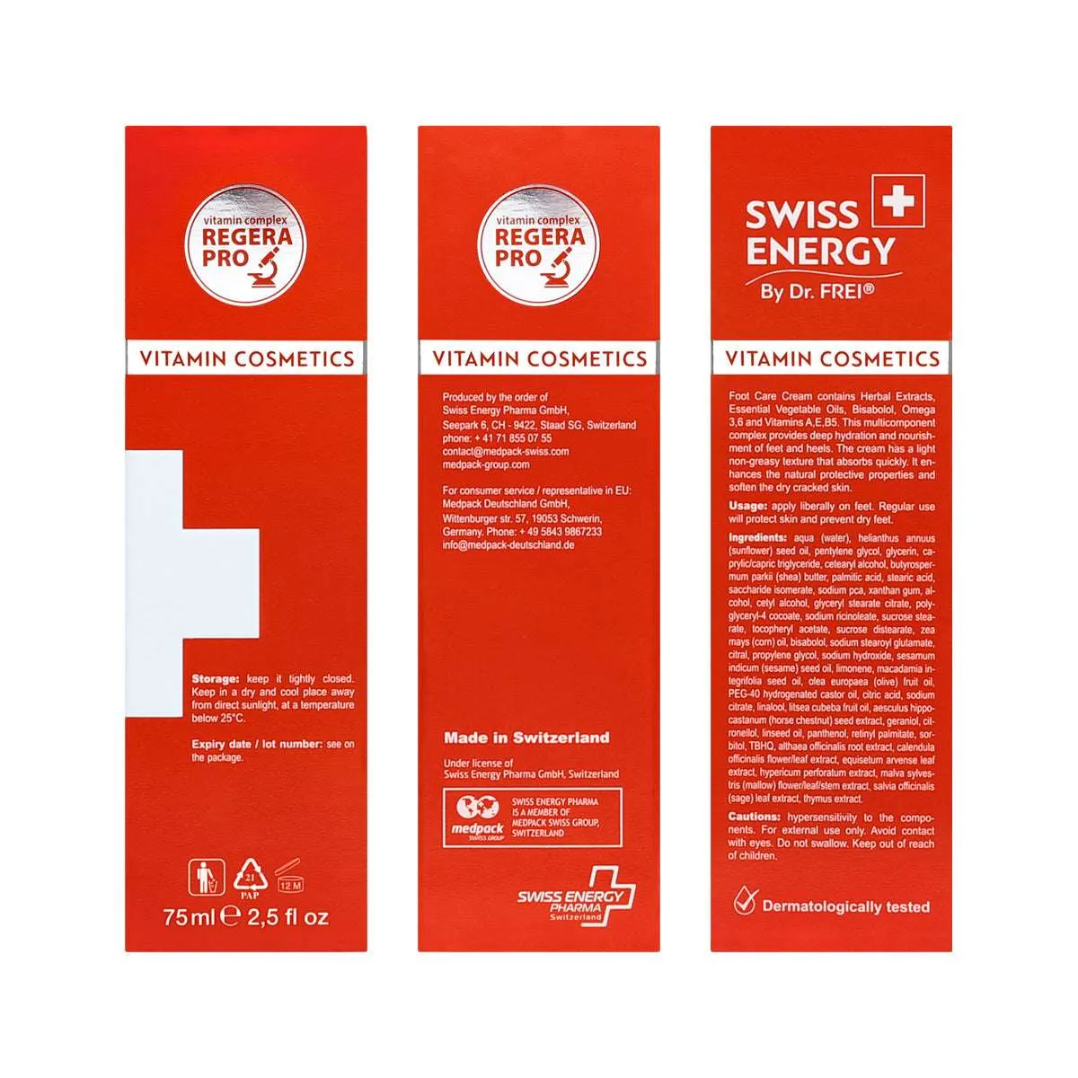 Swiss Energy, foot moisturizing cream with macadamia oil, vitamins and omega-3.6 75 ml.