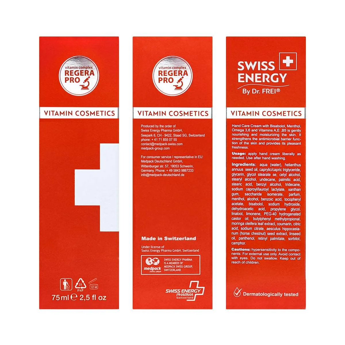 Swiss Energy, hand nourishing cream with bisabolol, menthol, omega-3,6 and vitamins, 75 ml.