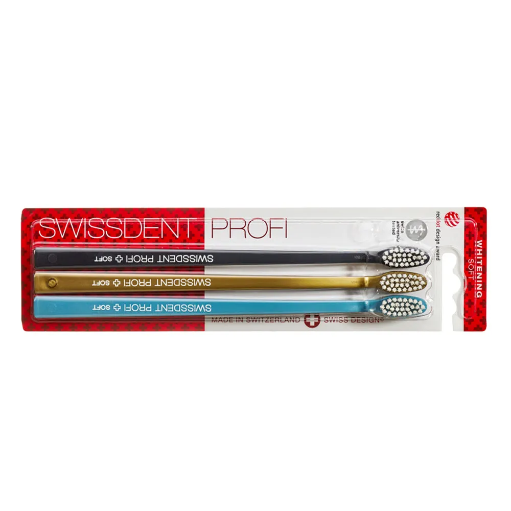 SWISSDENT PROFI WHITENING Toothbrush Triopack SOFT (jeans, petrol, gold)