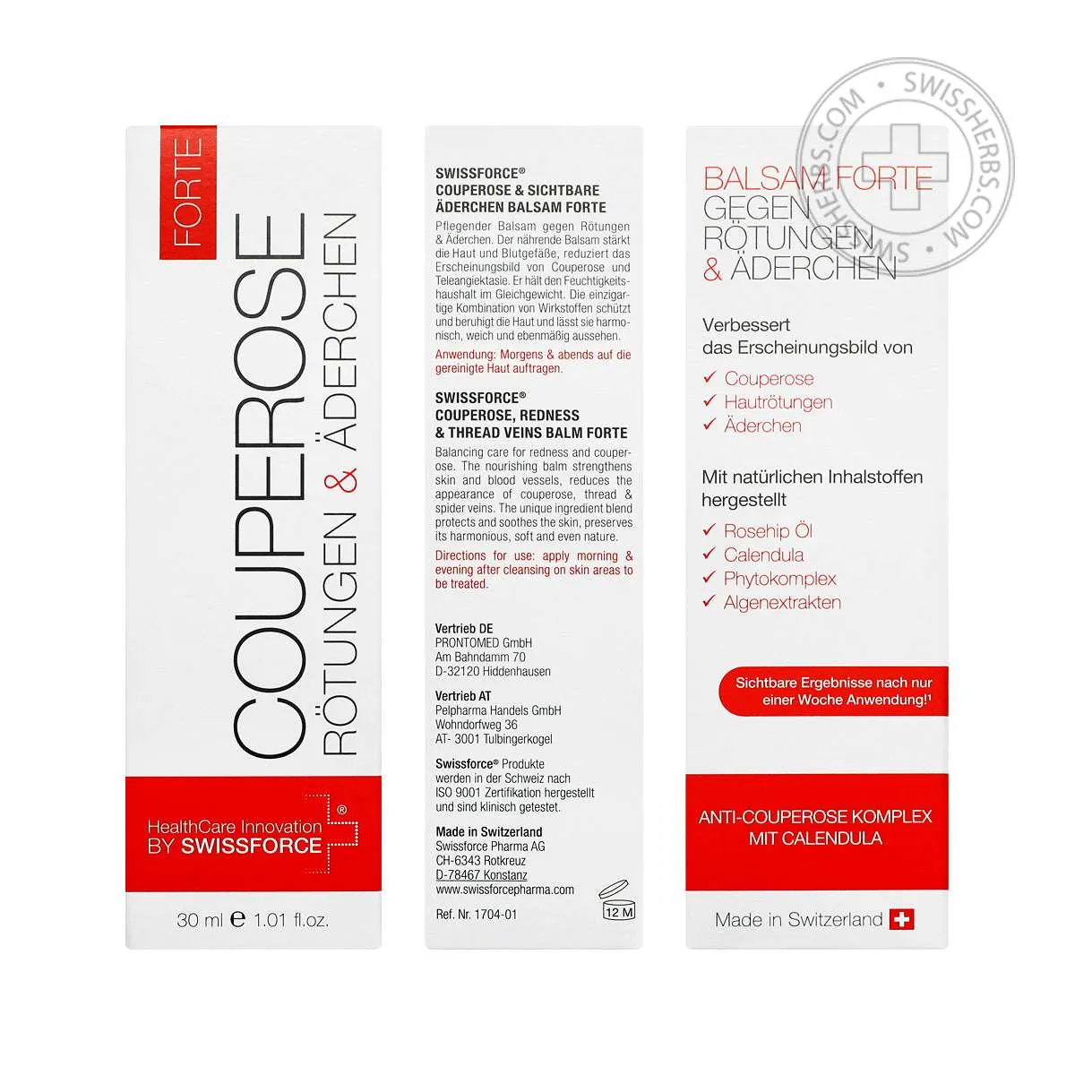 Swissforce, nourishing balm against couperose, removing and preventing redness, 30 ml.