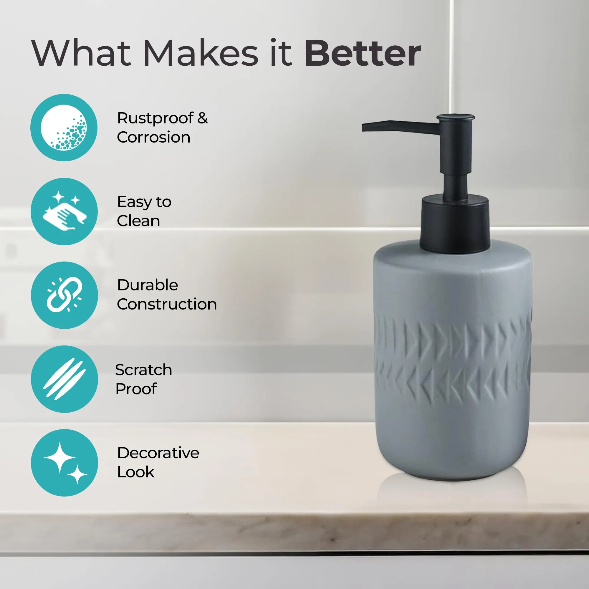 The Better Home 250ML Grey Ceramic Soap Dispenser for Bathroom | Bathroom Accessories | Handwash Dispenser | Liquid Soap Dispenser for Kitchen | Handwash Bottle | Hand Wash Dispensers Pump