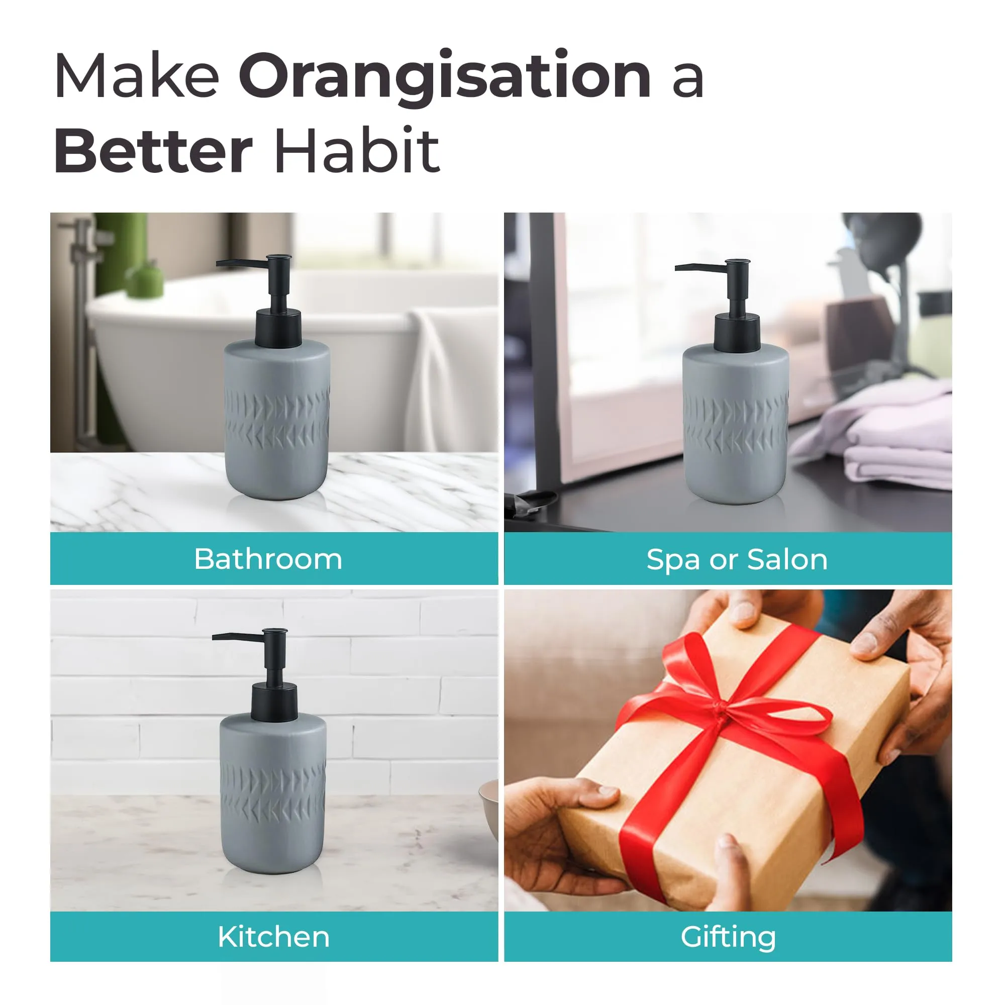 The Better Home 250ML Grey Ceramic Soap Dispenser for Bathroom | Bathroom Accessories | Handwash Dispenser | Liquid Soap Dispenser for Kitchen | Handwash Bottle | Hand Wash Dispensers Pump