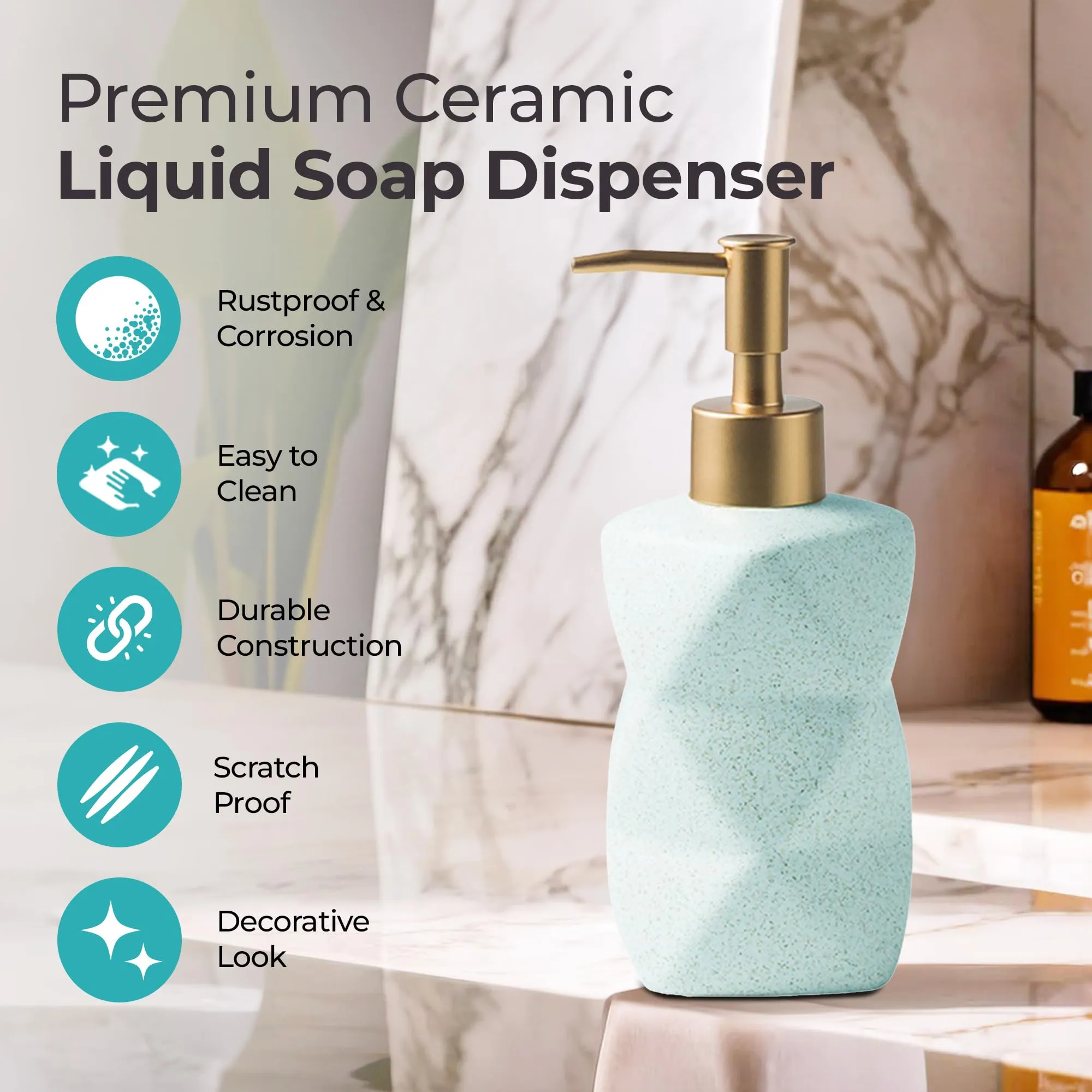 The Better Home 300ML Blue Ceramic Soap Dispenser for Bathroom | Bathroom Accessories | Handwash Dispenser | Liquid Soap Dispenser for Kitchen | Handwash Bottle | Hand Wash Dispensers Pump