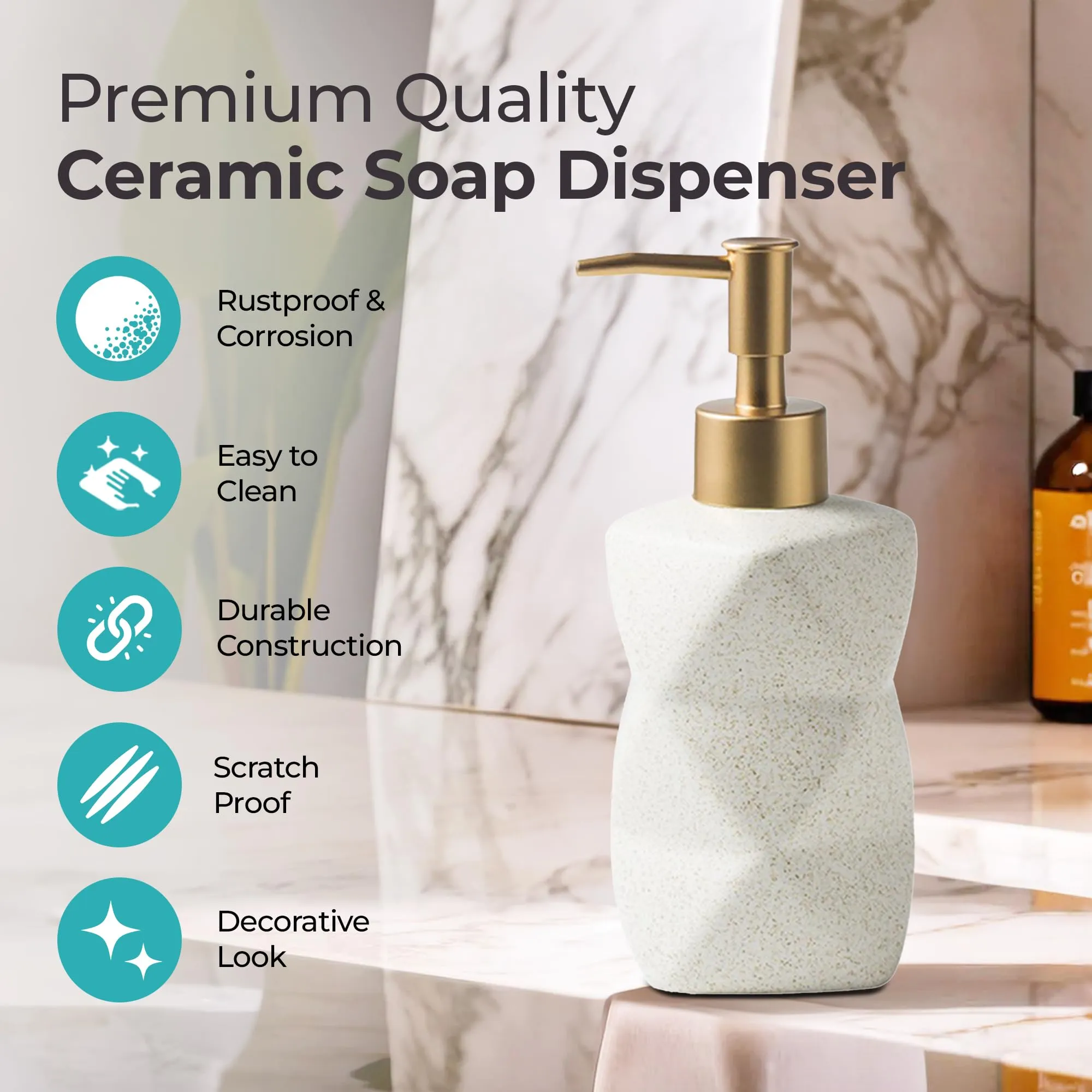 The Better Home 300ML White Ceramic Soap Dispenser for Bathroom | Bathroom Accessories | Handwash Dispenser | Liquid Soap Dispenser for Kitchen | Handwash Bottle | Hand Wash Dispensers Pump