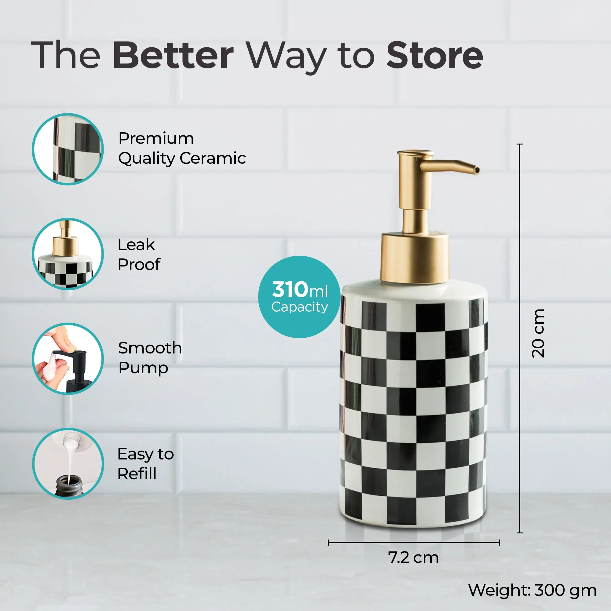 The Better Home 310ML Ceramic Soap Dispenser for Bathroom | Bathroom Accessories | Handwash Dispenser | Liquid Soap Dispenser for Kitchen | Handwash Bottle | Hand was Dispensers Pump