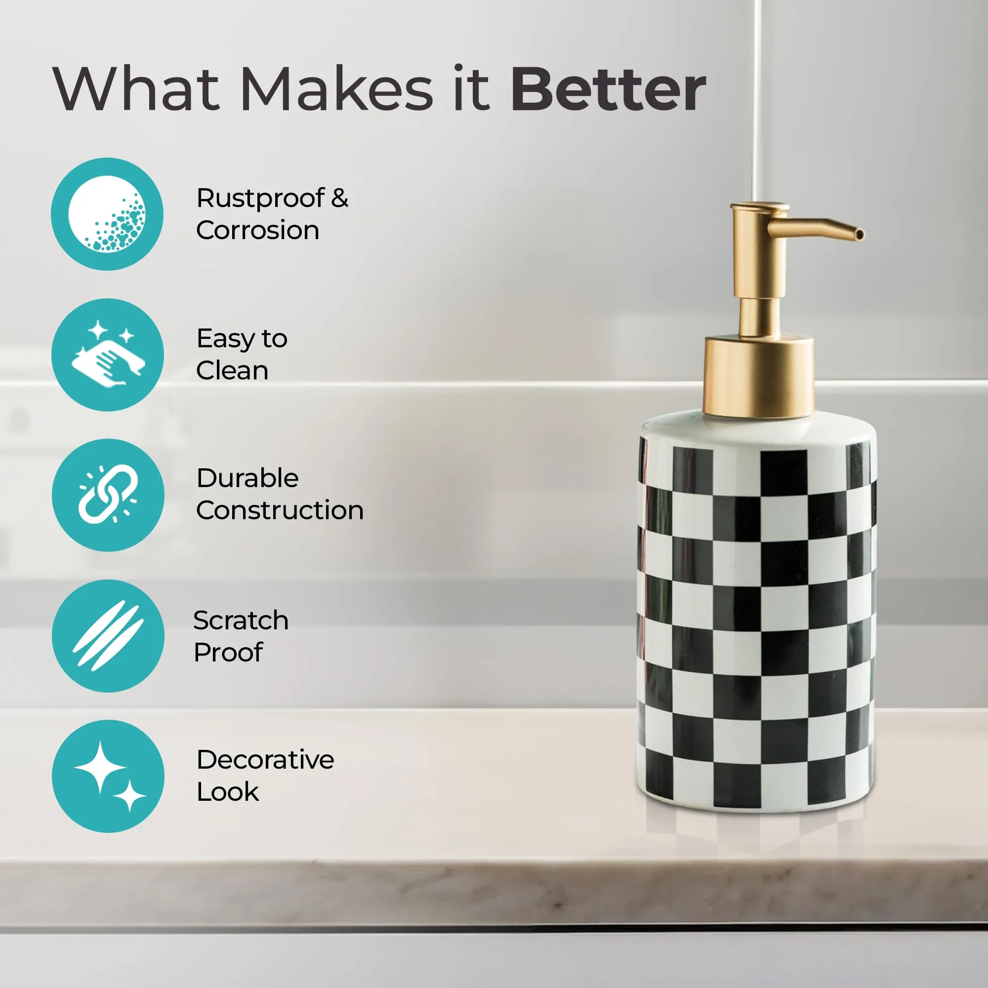 The Better Home 310ML Ceramic Soap Dispenser for Bathroom | Bathroom Accessories | Handwash Dispenser | Liquid Soap Dispenser for Kitchen | Handwash Bottle | Hand was Dispensers Pump