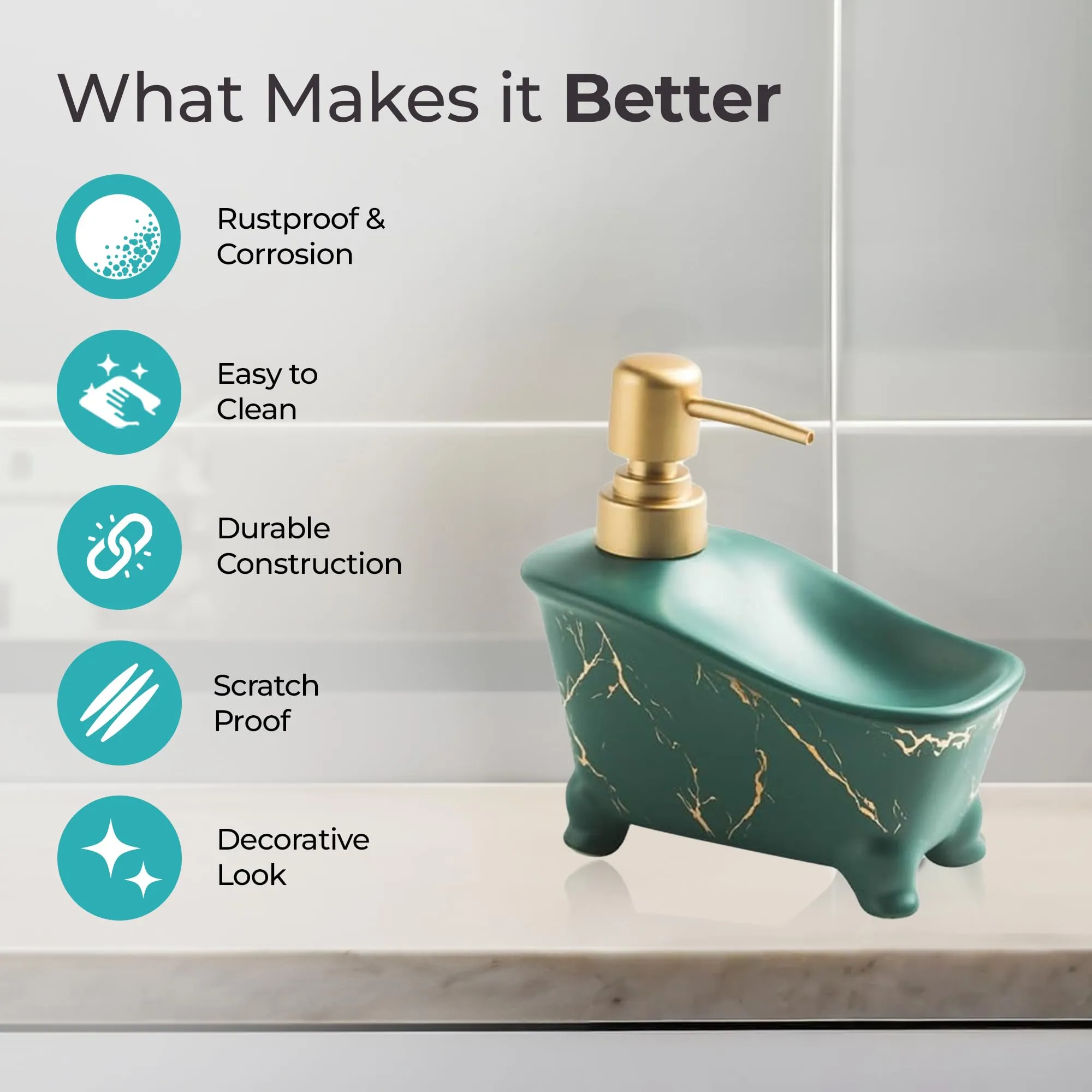 The Better Home 350 ML Green Ceramic Soap Dispenser for Bathroom | Bathroom Accessories | Handwash Dispenser | Liquid Soap Dispenser for Kitchen | Handwash Bottle | Hand Wash Dispensers Pump